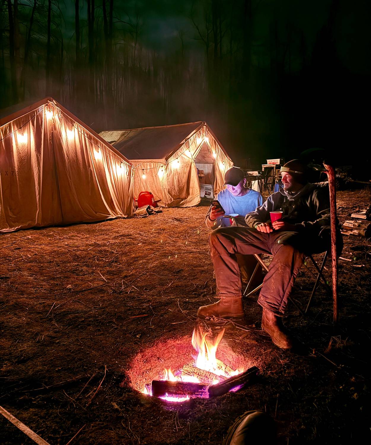 Evening around the campfire at camp